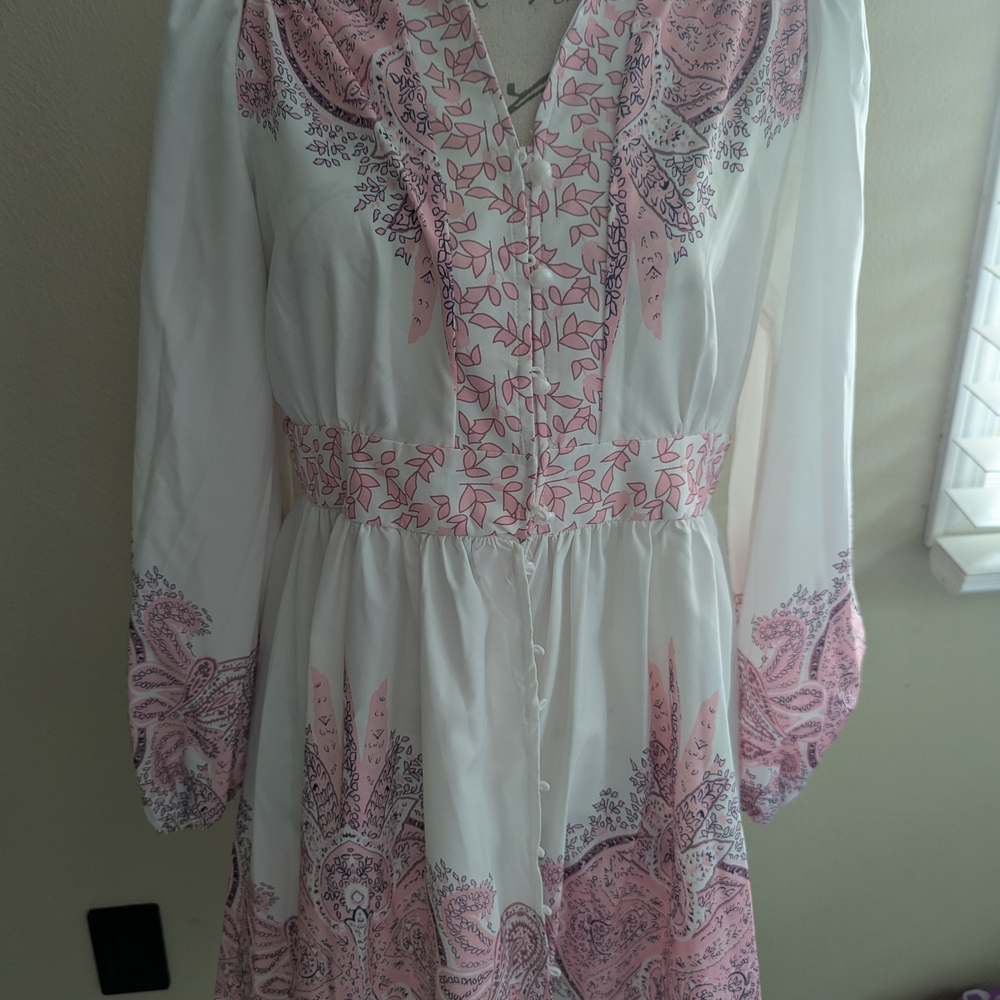 Cream V-Neck Long Sleeve Sundress